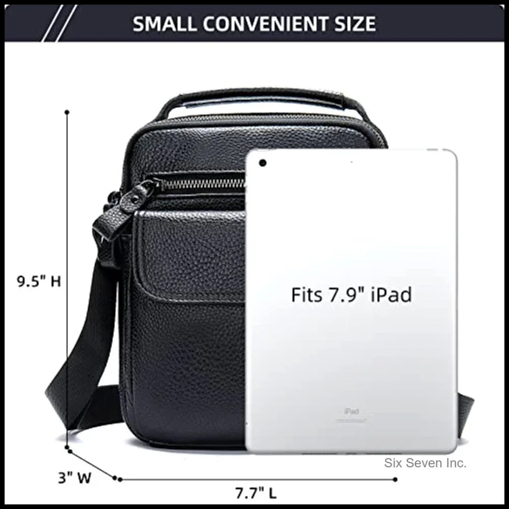 Genuine Leather Messenger Bag Small Mini Adjustable Strap Zipper Pockets
